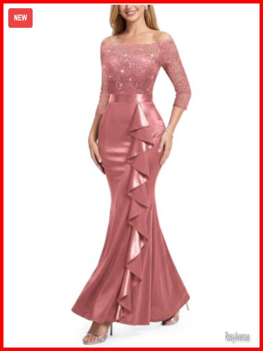Off Shoulder Floral Lace Formal Wedding Maxi Dress Mermaid 3/4 Sleeve